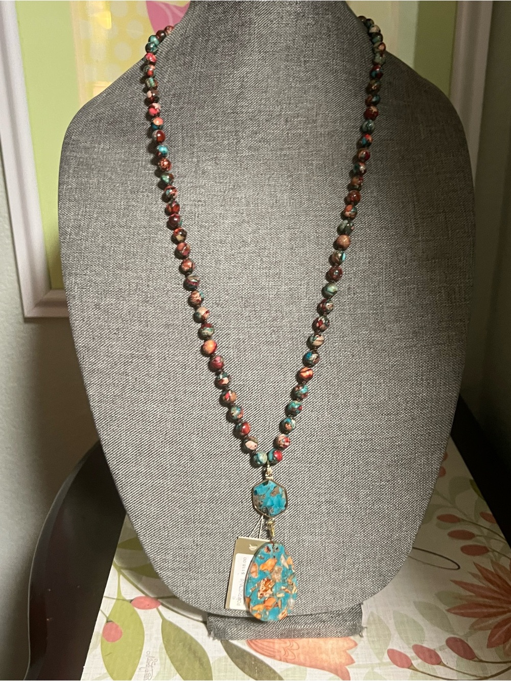 NWT Studio Barse Genuine Stones Jasper Multi-Color Beaded Pendant Necklace #BJ